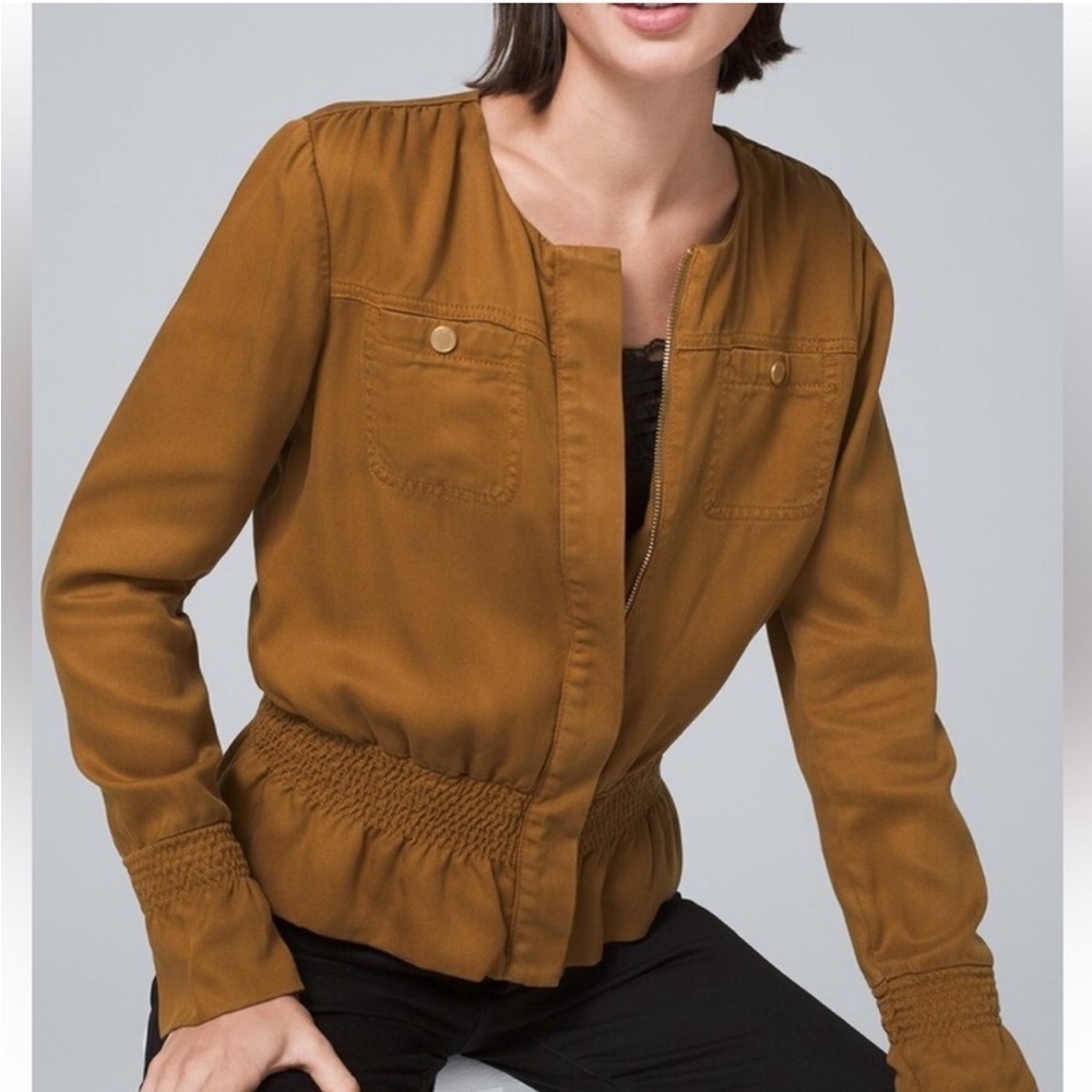White House Black Market Smocked Soft Jacket Bronze Brown Career Sz L